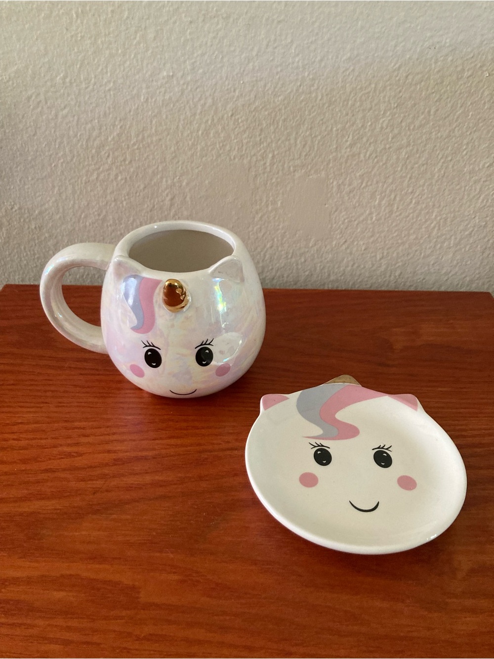 Iridescent White & Pink Unicorn Mug with Matching Coaster